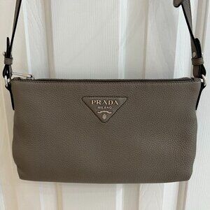 Prada Flou Leather Shoulder Bag in Clay Grey